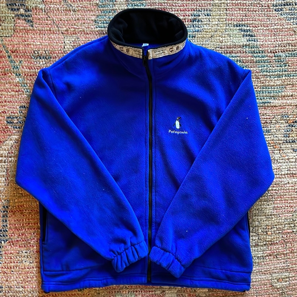 Vintage Patagonia Chilena Men's Blue Fleece Jacket W/Penguins Sz Lr